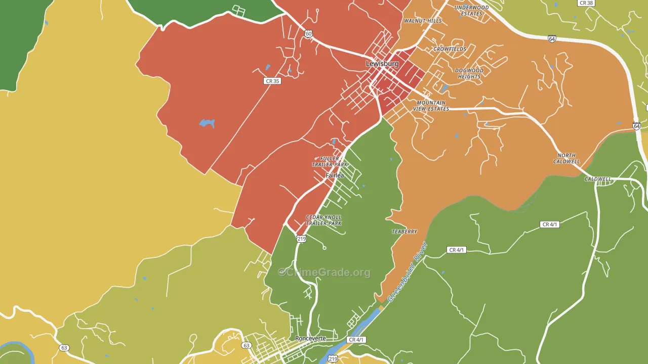 Fairlea, WV Map of Vehicle Theft Rates