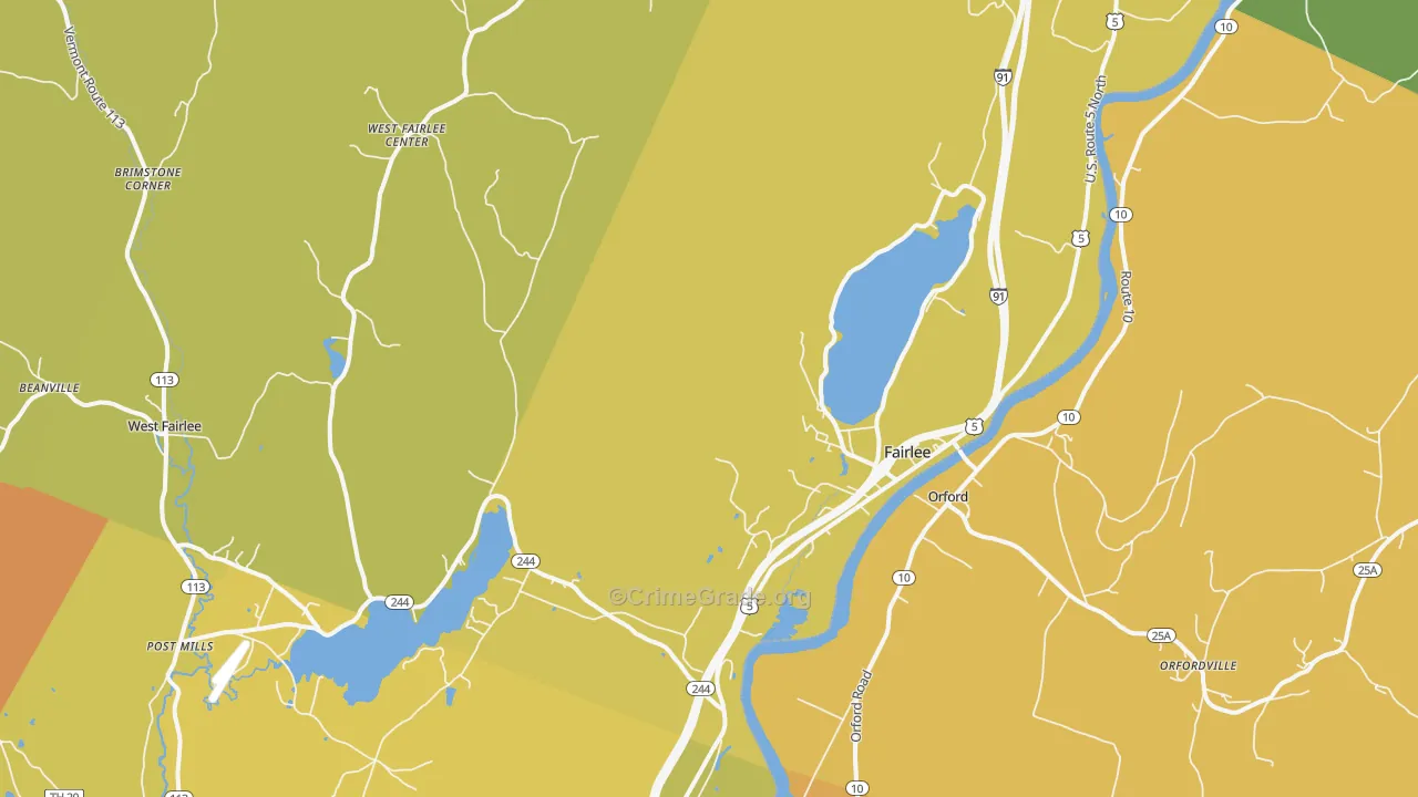 Fairlee, VT Map of Vehicle Theft Rates