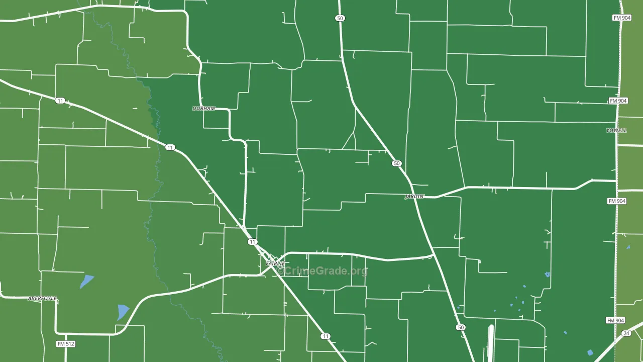 Fairlie, TX Map of Vehicle Theft Rates