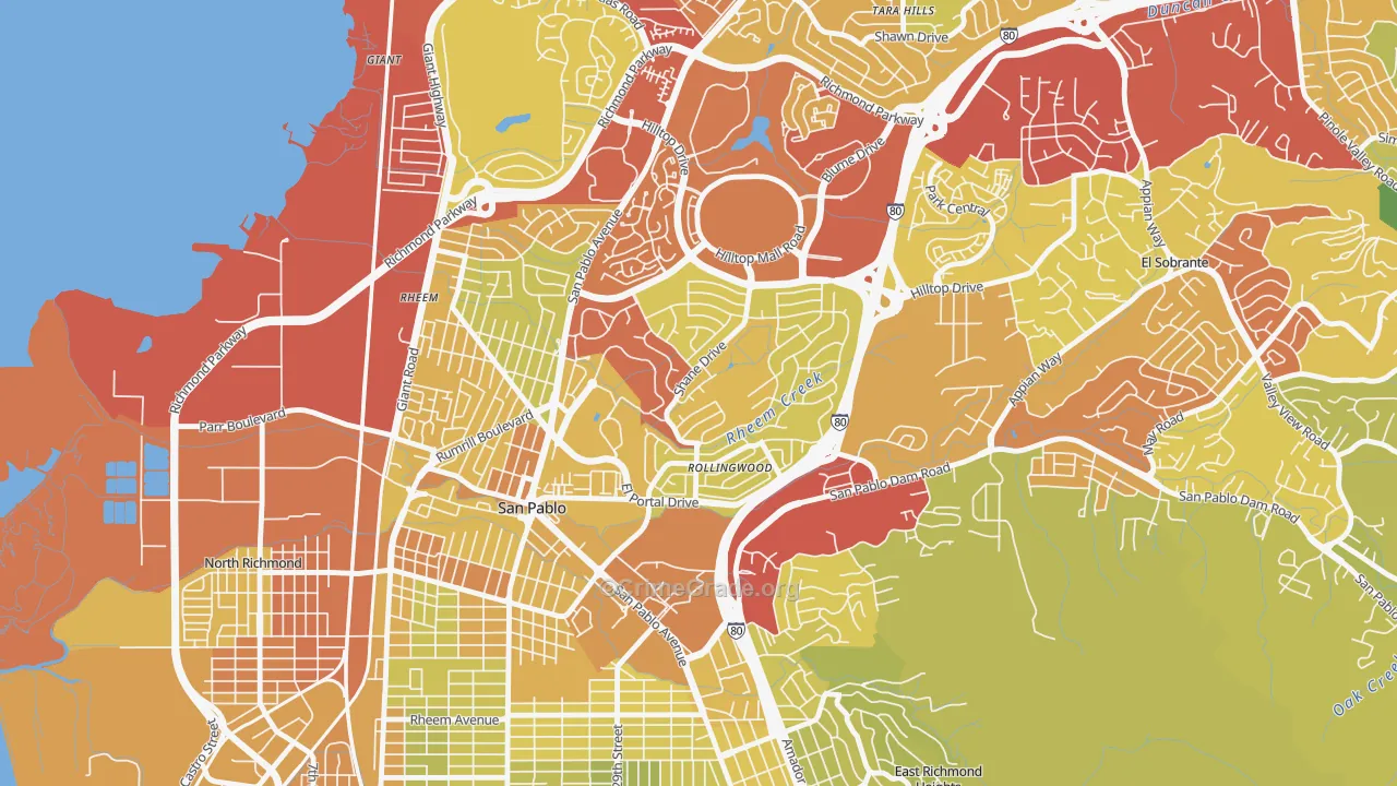 Fairmede-Hilltop, San Pablo, CA Map of Vehicle Theft Rates