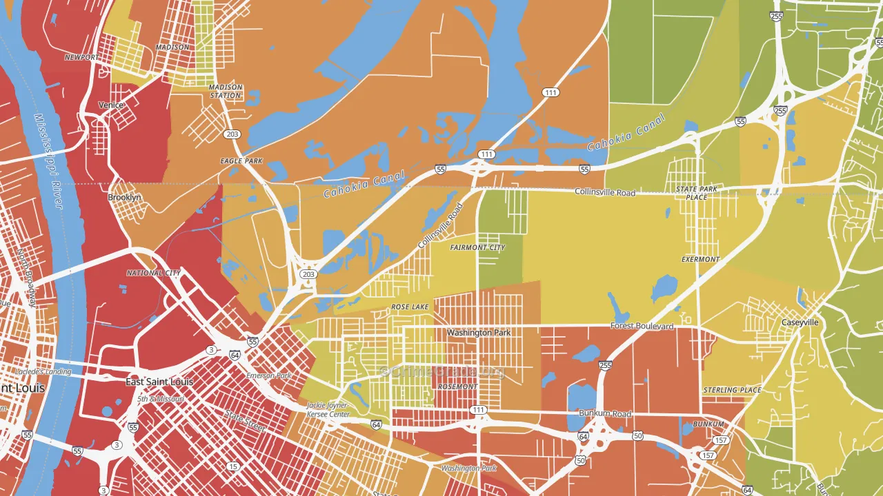 Fairmont City, IL Map of Vehicle Theft Rates