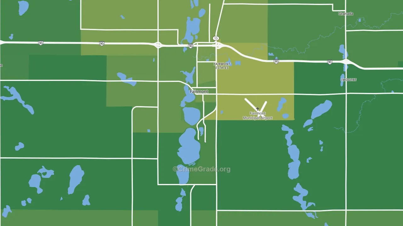 Fairmont, MN Map of Vehicle Theft Rates