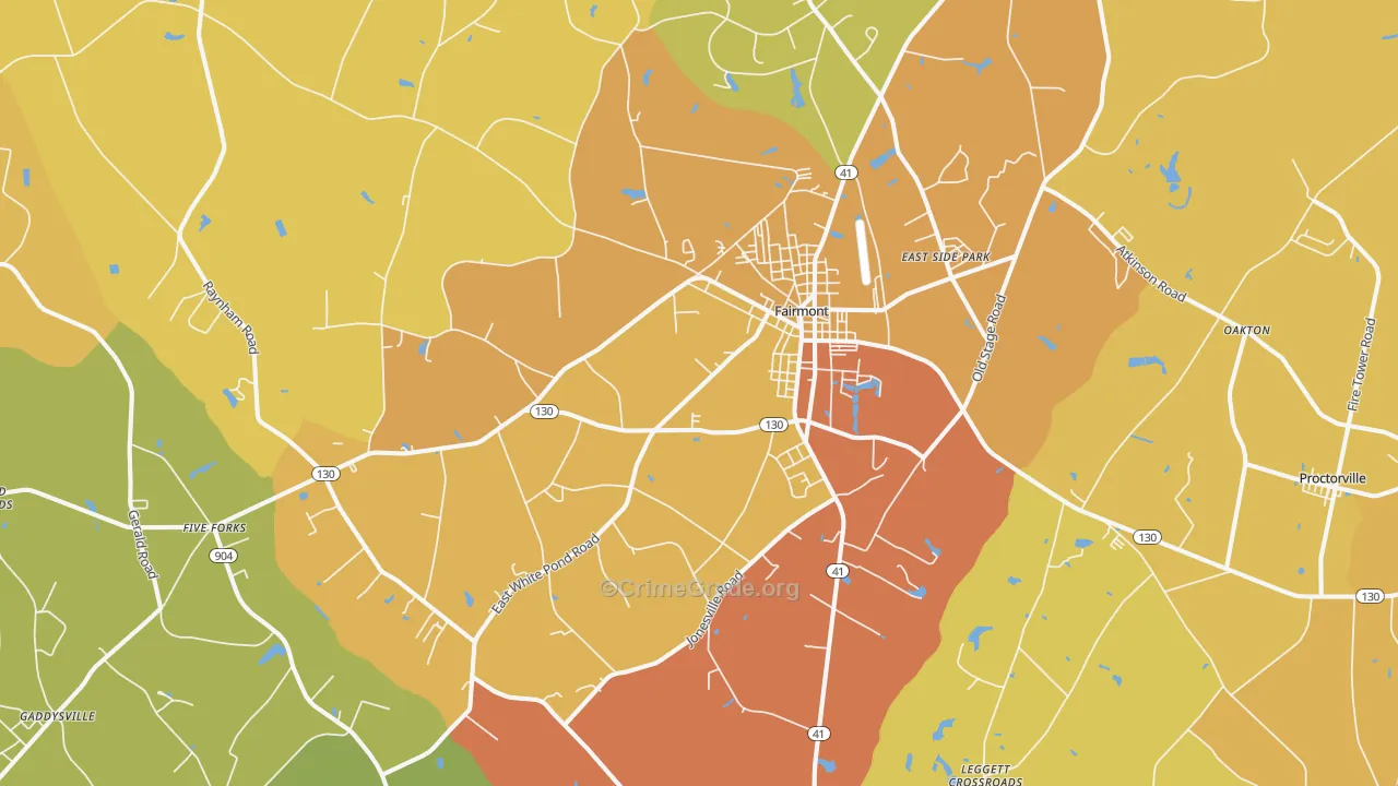 Fairmont, NC Map of Vehicle Theft Rates
