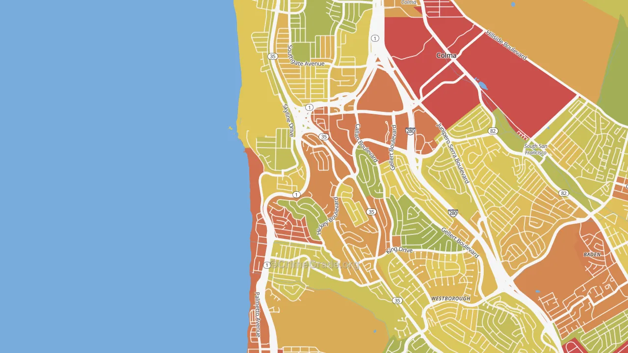 Fairmont, Pacifica, CA Map of Vehicle Theft Rates