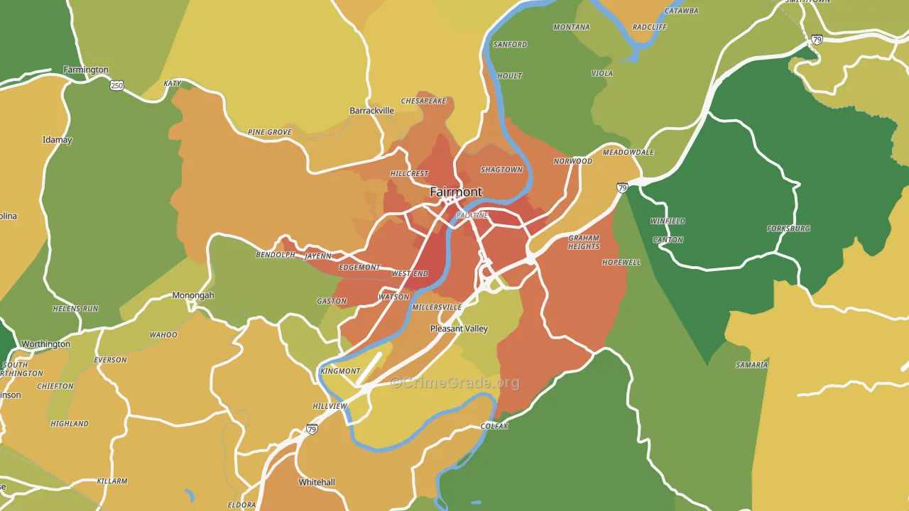 Fairmont, WV Map of Vehicle Theft Rates