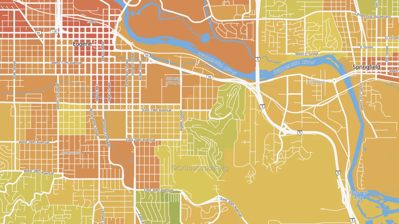 Fairmount, Eugene, OR Map of Vehicle Theft Rates