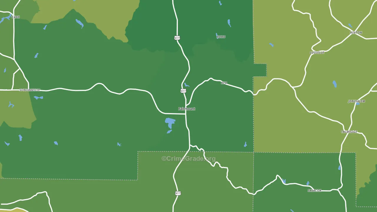 Fairmount, GA Map of Vehicle Theft Rates