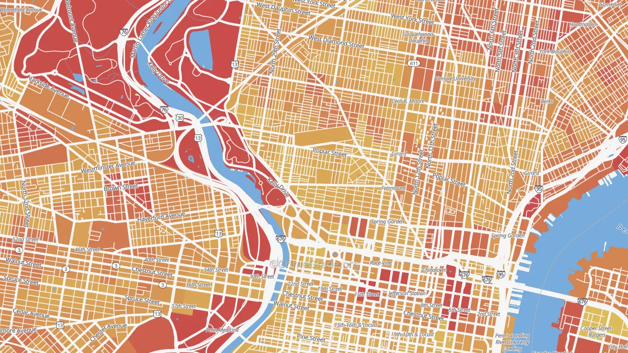 Fairmount, Philadelphia, PA Map of Vehicle Theft Rates