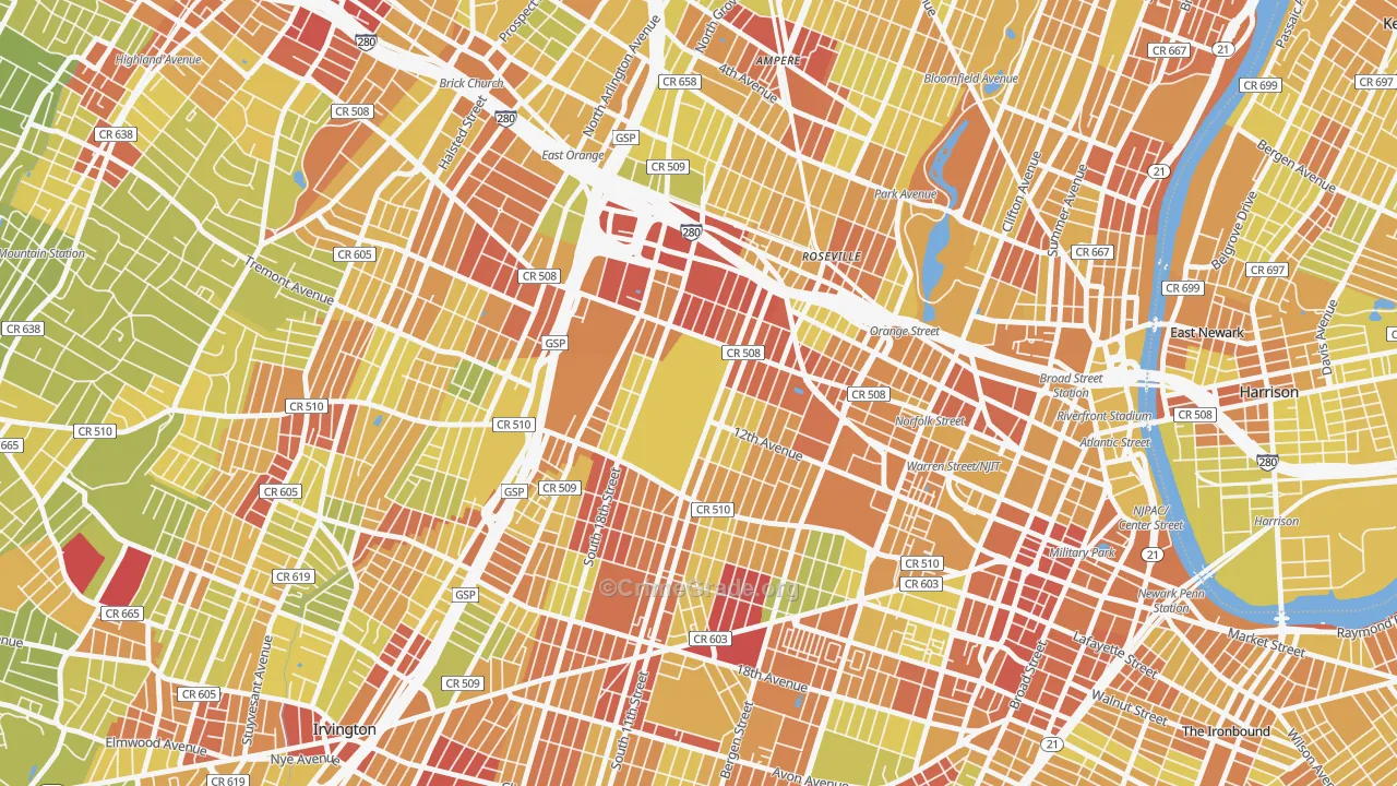 Fairmuont, Newark, NJ Map of Vehicle Theft Rates