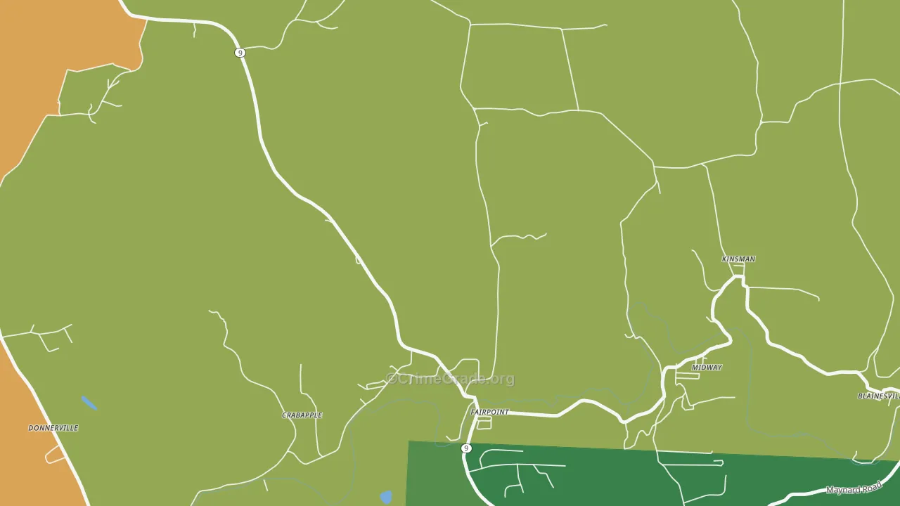 Fairpoint, OH Map of Vehicle Theft Rates