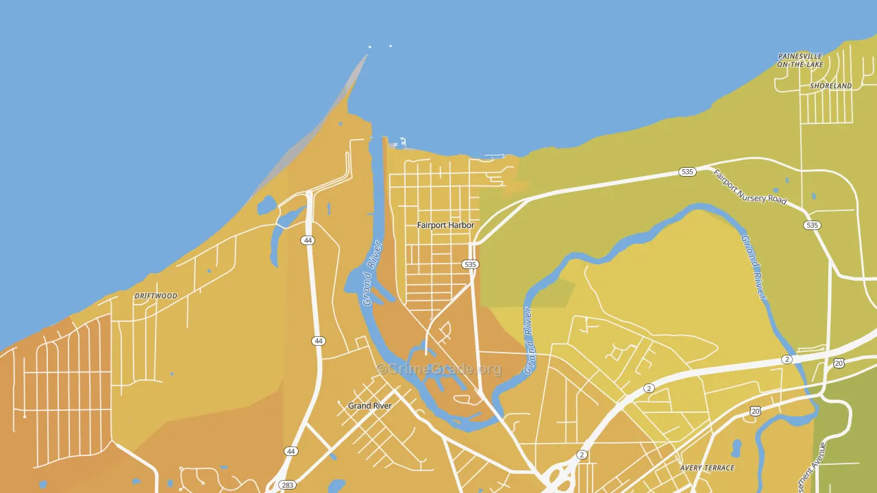 Fairport Harbor, OH Map of Vehicle Theft Rates