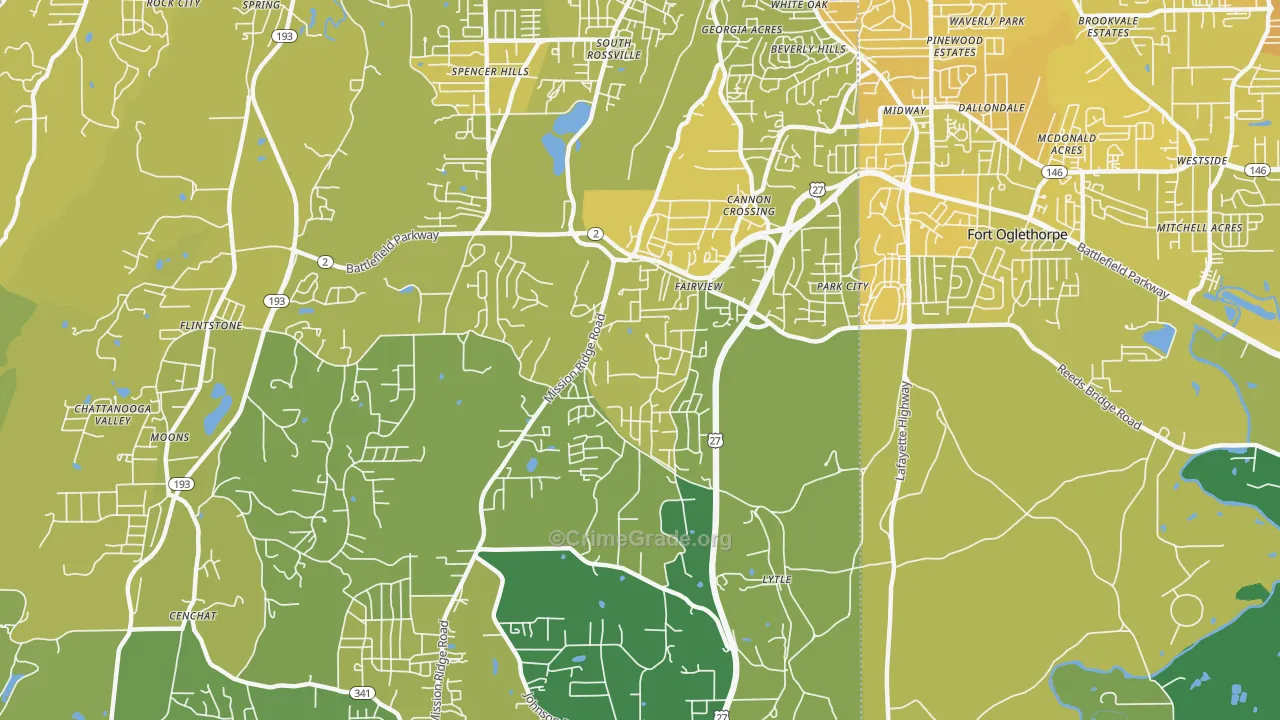 Fairview, GA Map of Vehicle Theft Rates