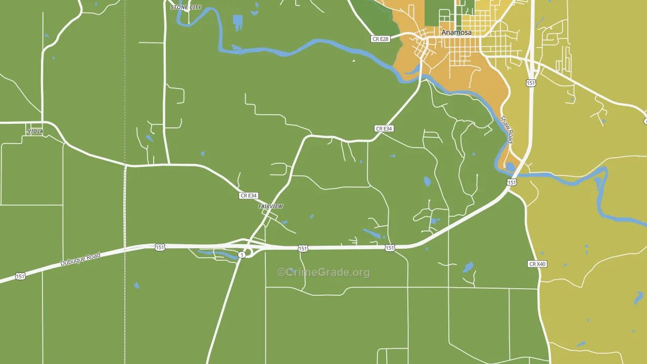 Fairview, IA Map of Vehicle Theft Rates