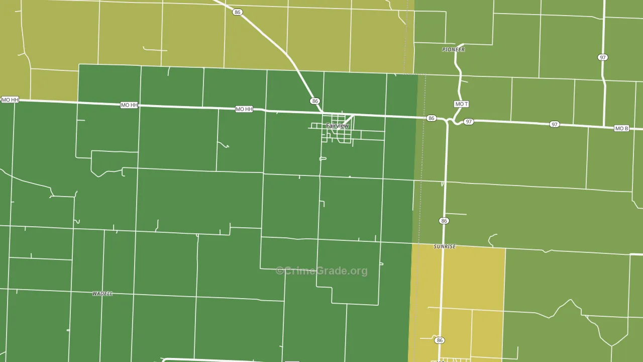 Fairview, MO Map of Vehicle Theft Rates