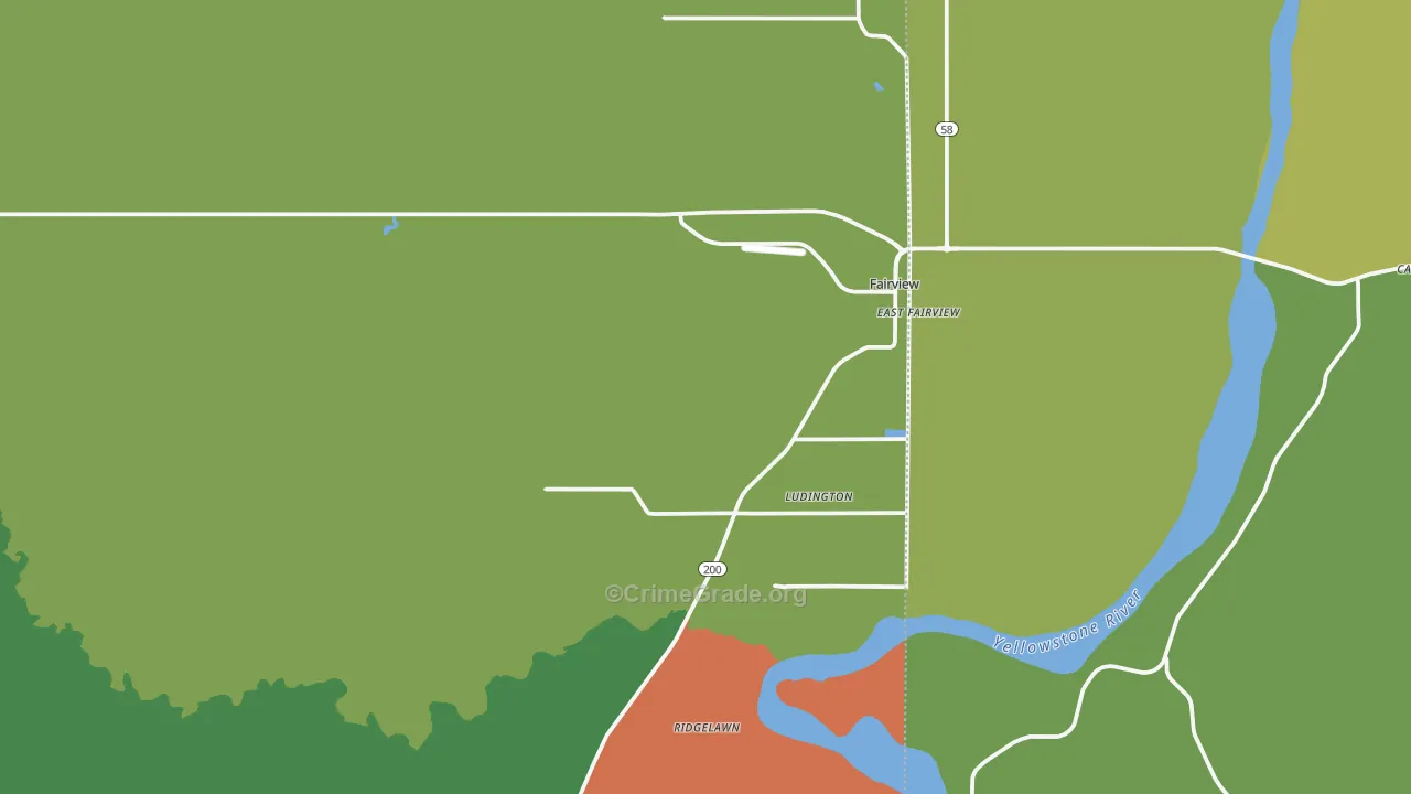 Fairview, MT Map of Vehicle Theft Rates
