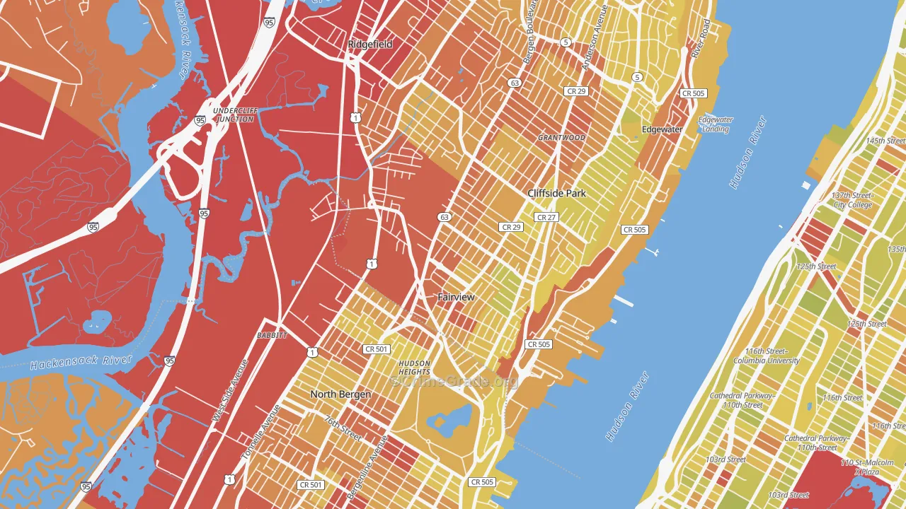 Fairview, NJ Map of Vehicle Theft Rates