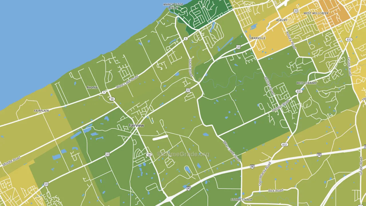 Fairview, PA Map of Vehicle Theft Rates