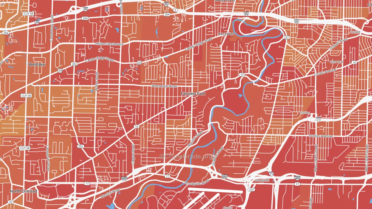 Fairview Park, OH Map of Vehicle Theft Rates
