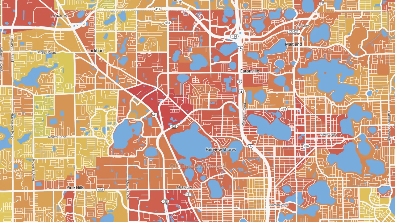 Fairview Shores, Orlando, FL Map of Vehicle Theft Rates