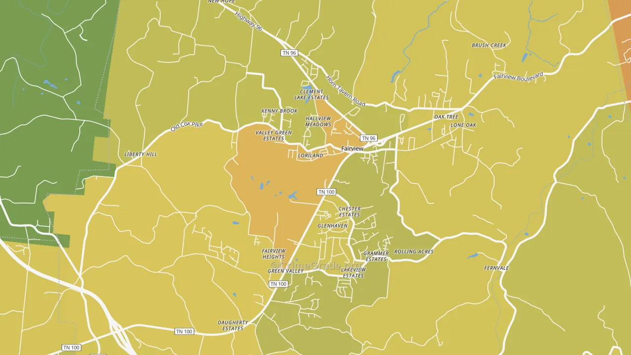 Fairview, TN Map of Vehicle Theft Rates