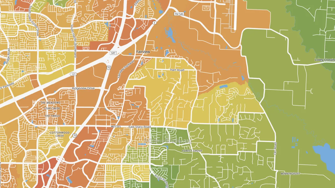 Fairview, TX Map of Vehicle Theft Rates