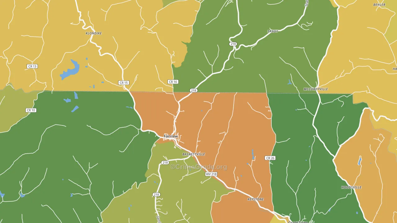 Fairview, WV Map of Vehicle Theft Rates