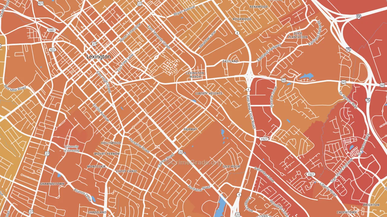 Fairway-Liberty Heights, Lexington, KY Map of Vehicle Theft Rates