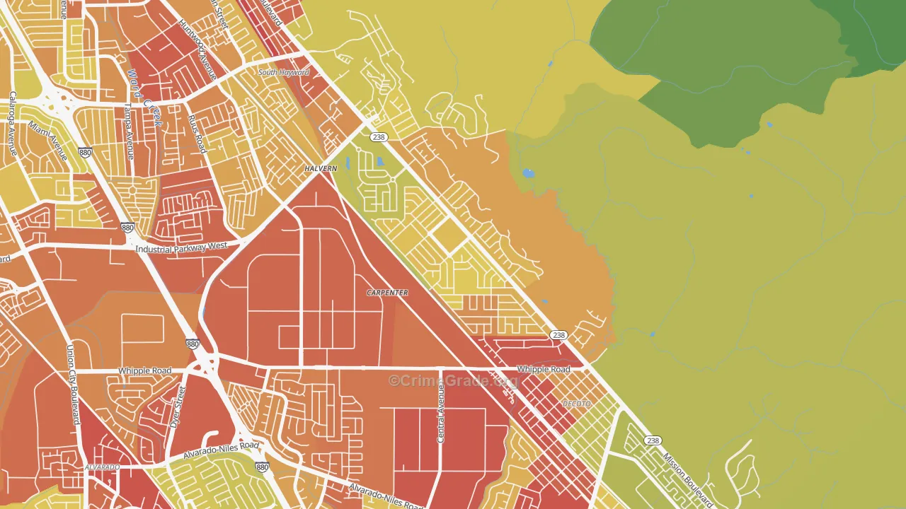 Fairway Park, Hayward, CA Map of Vehicle Theft Rates