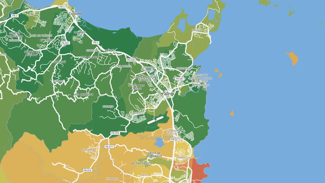 Fajardo Municipio, PR Map of Vehicle Theft Rates