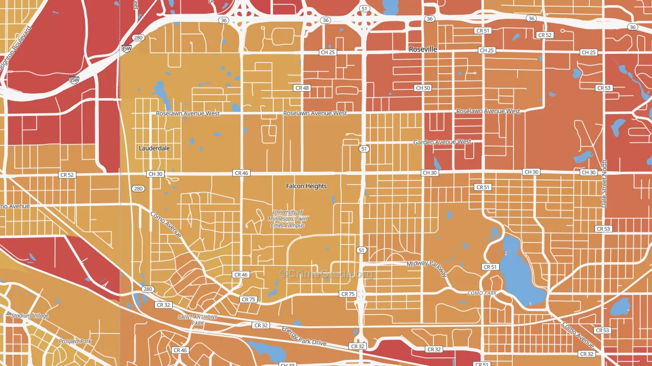 Falcon Heights, MN Map of Vehicle Theft Rates
