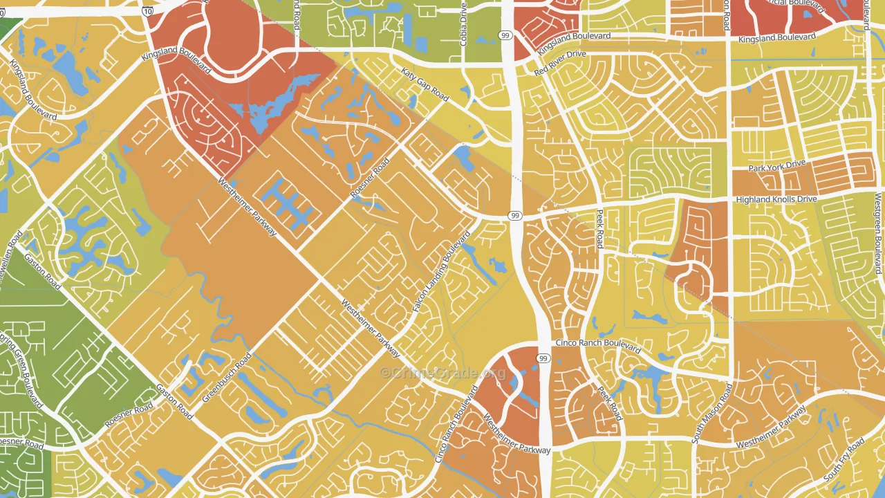 Falcon Landing, Katy, TX Map of Vehicle Theft Rates