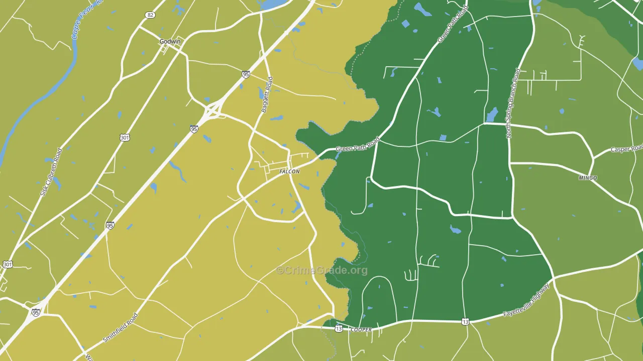 Falcon, NC Map of Vehicle Theft Rates