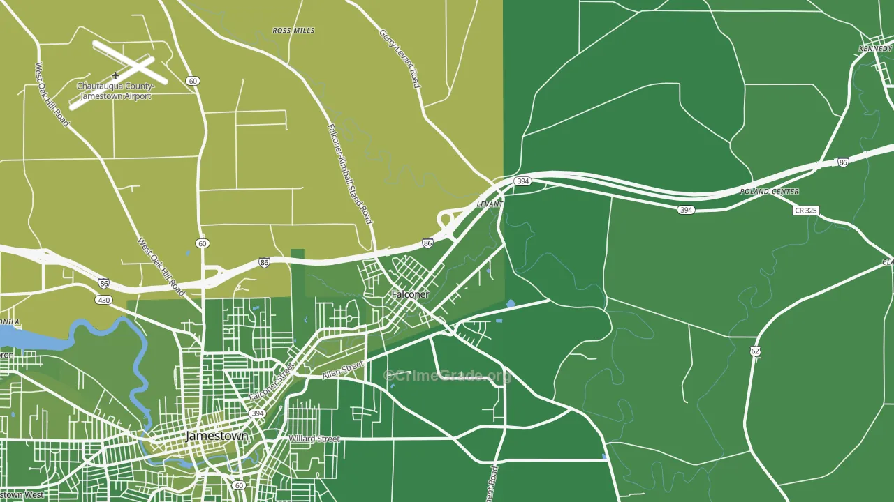 Falconer, NY Map of Vehicle Theft Rates