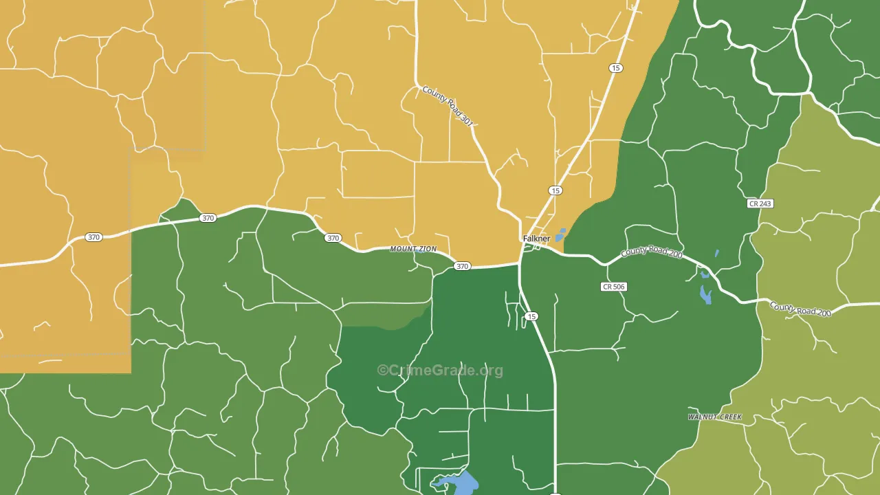 Falkner, MS Map of Vehicle Theft Rates
