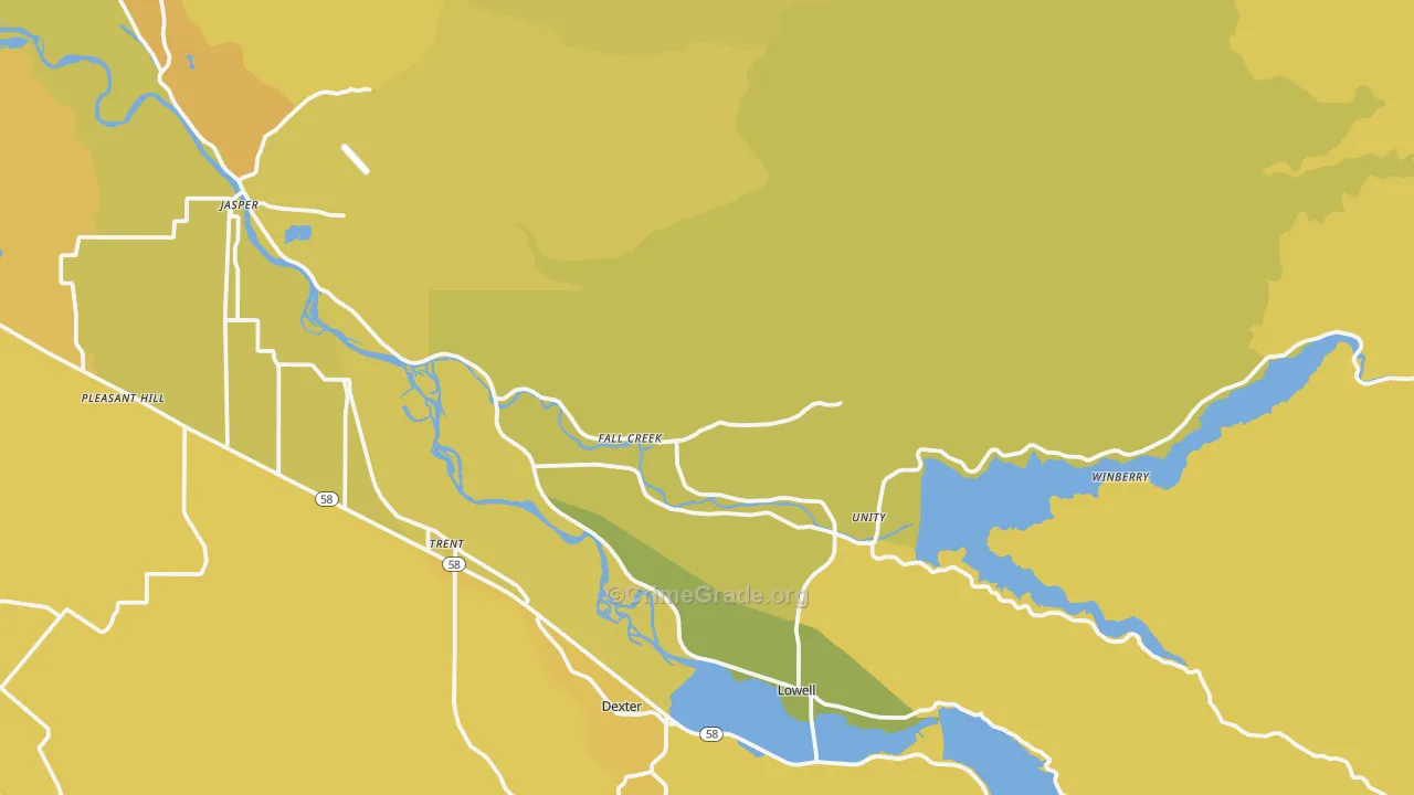 Fall Creek, OR Map of Vehicle Theft Rates