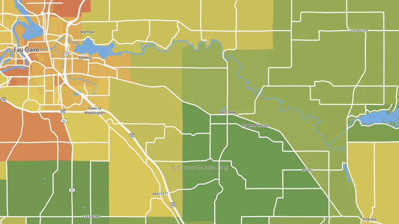 Fall Creek, WI Map of Vehicle Theft Rates