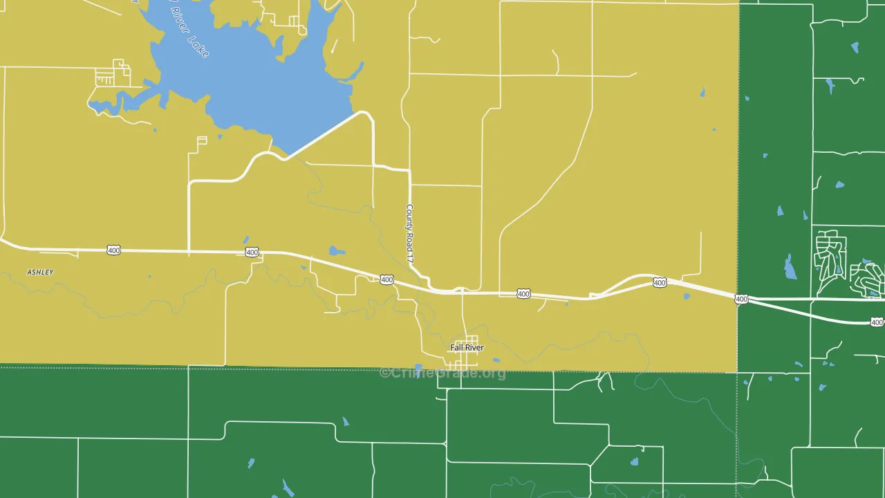 Fall River, KS Map of Vehicle Theft Rates