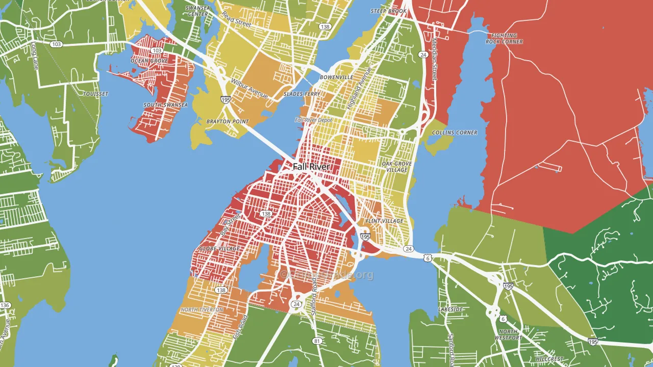Fall River, MA Map of Vehicle Theft Rates