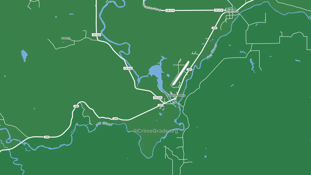 Fall River Mills, CA Map of Vehicle Theft Rates
