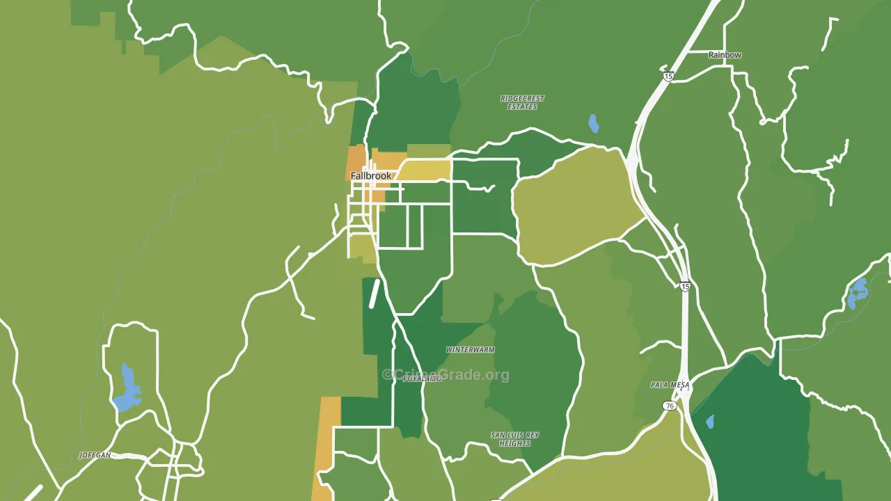 Fallbrook, CA Map of Vehicle Theft Rates