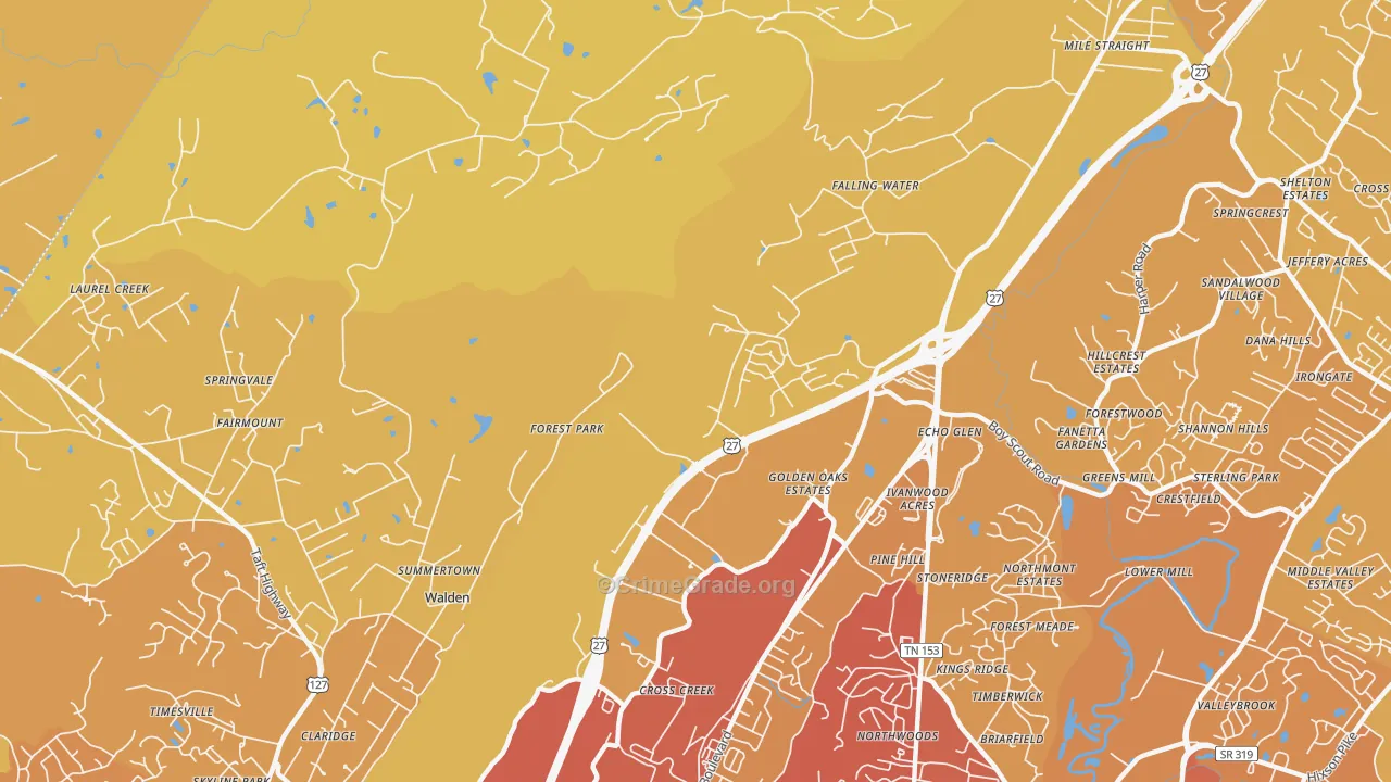 Falling Water, TN Map of Vehicle Theft Rates