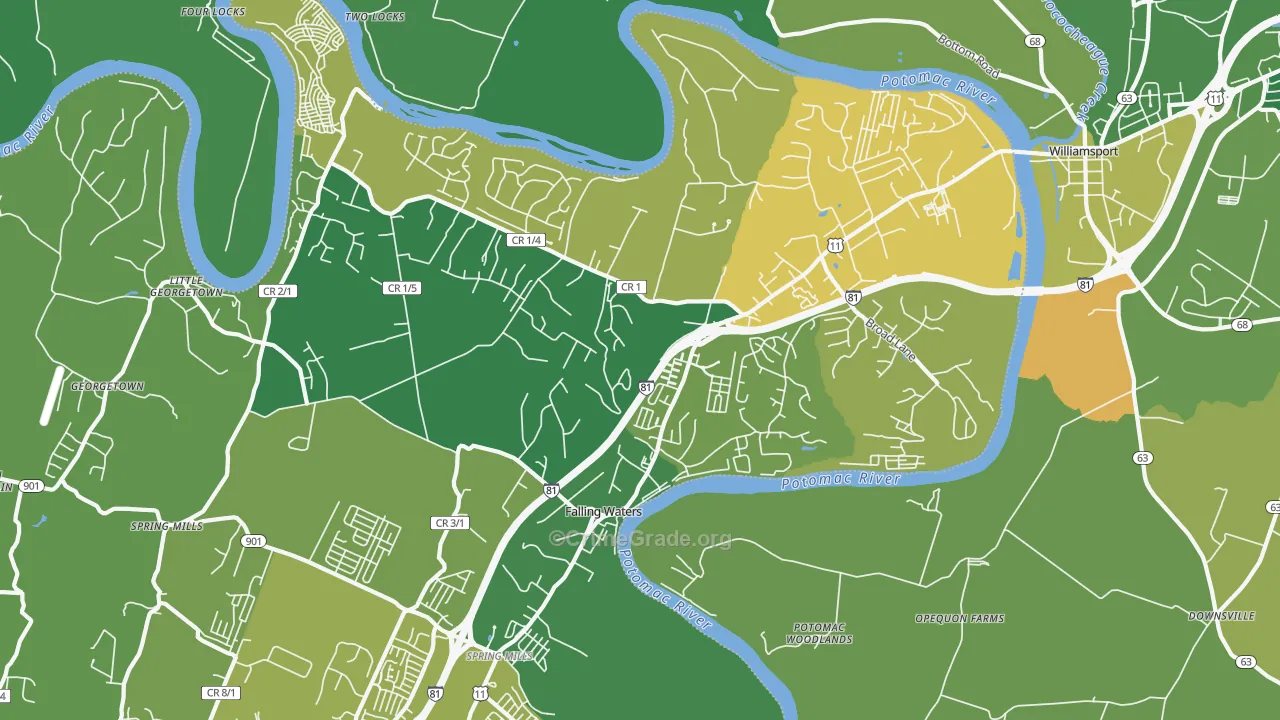 Falling Waters, WV Map of Vehicle Theft Rates