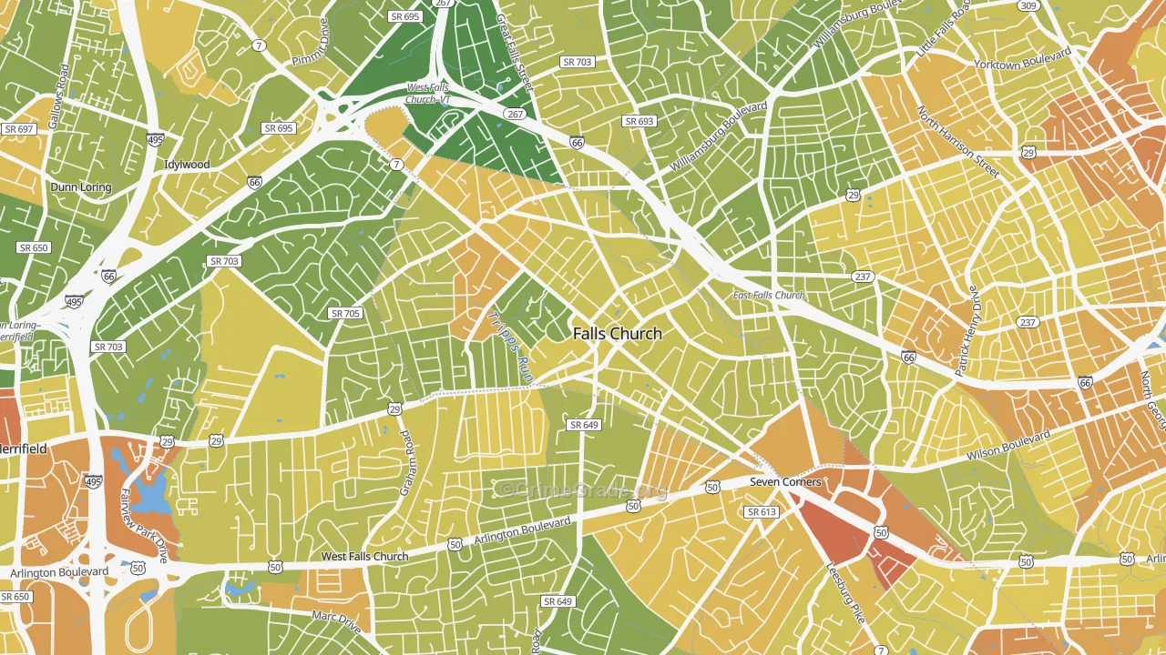 Falls Church City, VA Map of Vehicle Theft Rates