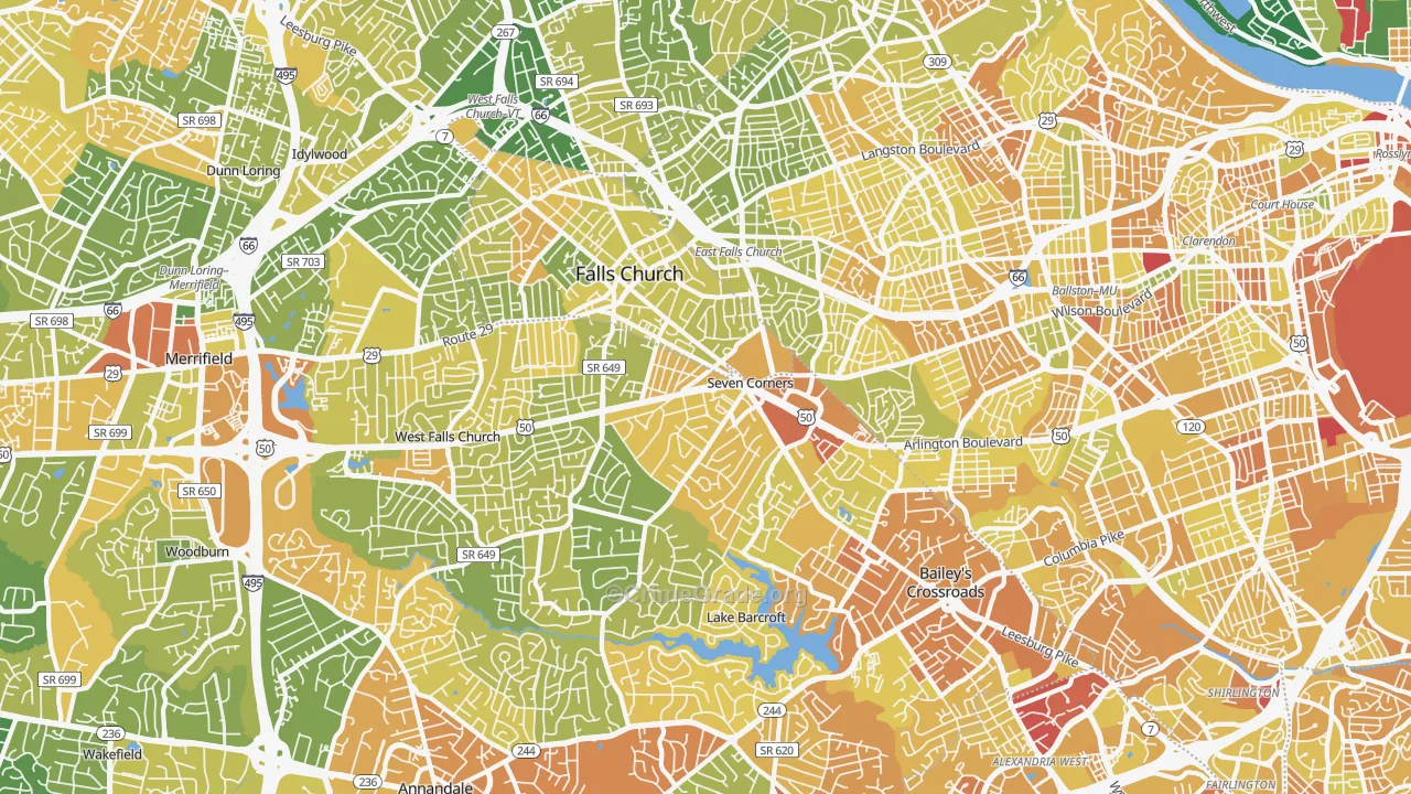 Falls Church, VA Map of Vehicle Theft Rates