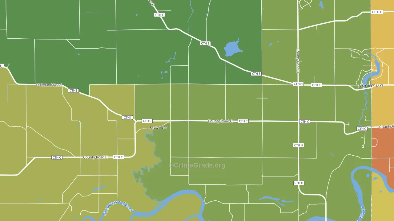 Falls City, WI Map of Vehicle Theft Rates