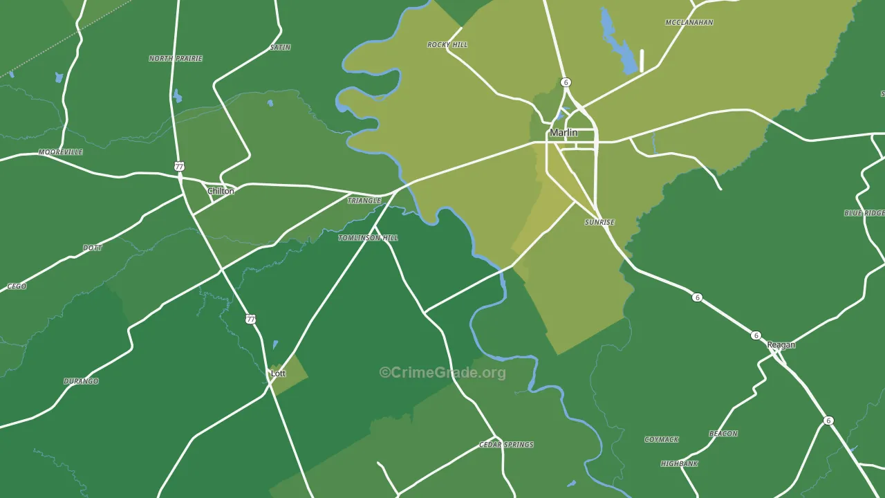 Falls County, TX Map of Vehicle Theft Rates