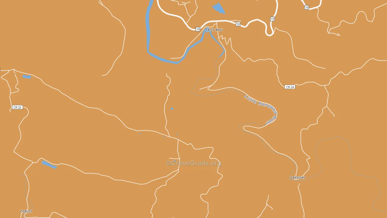 Falls Mill, WV Map of Vehicle Theft Rates