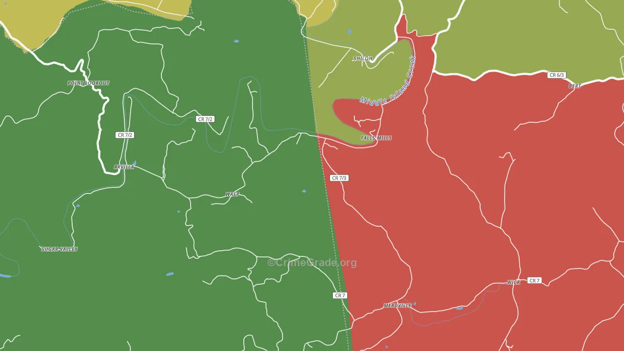 Falls Mills, WV Map of Vehicle Theft Rates
