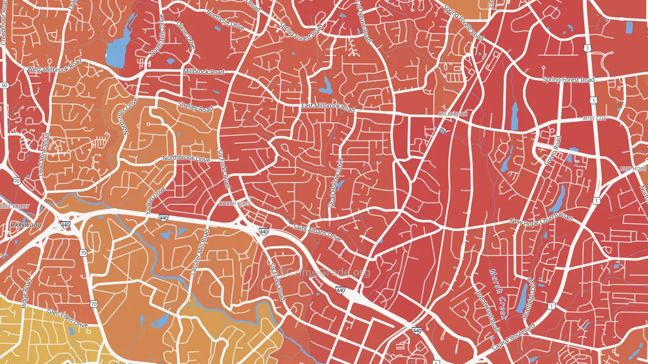 Falls of Neuse, Raleigh, NC Map of Vehicle Theft Rates