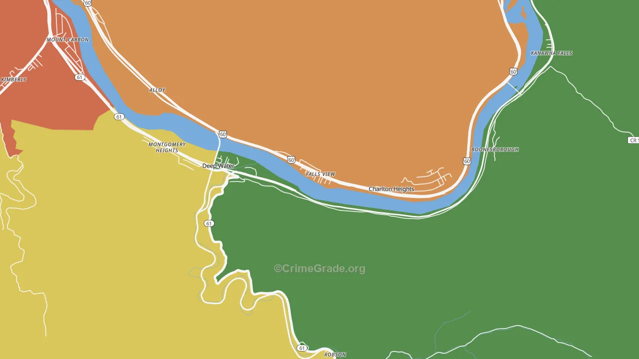 Falls View, WV Map of Vehicle Theft Rates